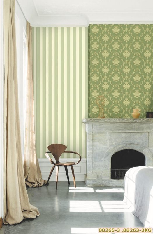 Sự kết hợp giữa giấy dán tường 88265-3 và 88263-3 2 tông giấy màu xanh đem lại không gian sáng và thu hút hơn rất nhiều